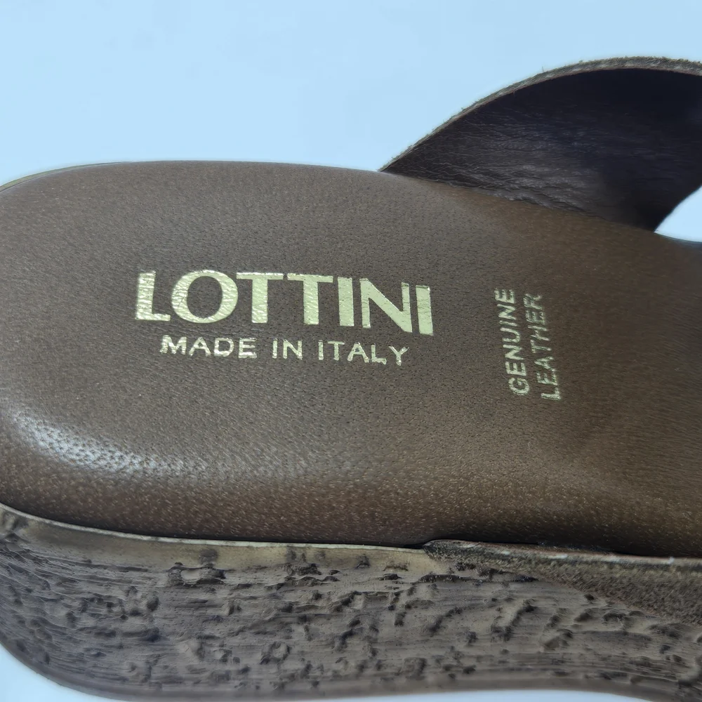 Lottini Camel Suede Crisscross Cork Platform Wedge Sandals Size EU 37 US 6